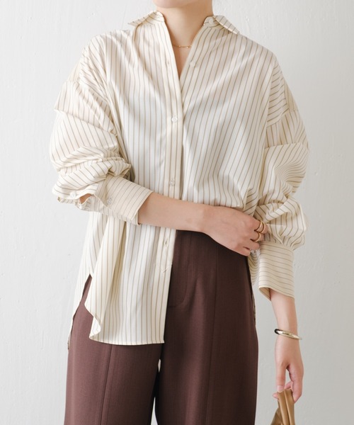 COLLAGE GALLARDAGALANTE（コラージュガリャルダガランテ）の「MIXストライプシャツ（シャツ/ブラウス・レディース・アイボリー/サックスブルー・FREE）」の4枚目の写真