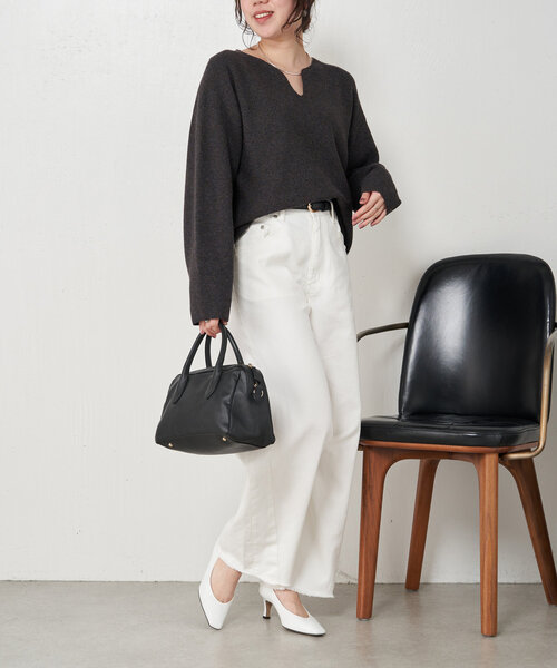 Jena espace merveilleux（ジェナ　エスパスメルヴェイユ）の「カタアゼ編みVネックニット（ニット/セーター・レディース・グレー/チャコールグレー/レッド・FREE）」の12枚目の写真