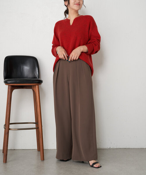 Jena espace merveilleux（ジェナ　エスパスメルヴェイユ）の「カタアゼ編みVネックニット（ニット/セーター・レディース・グレー/チャコールグレー/レッド・FREE）」の17枚目の写真