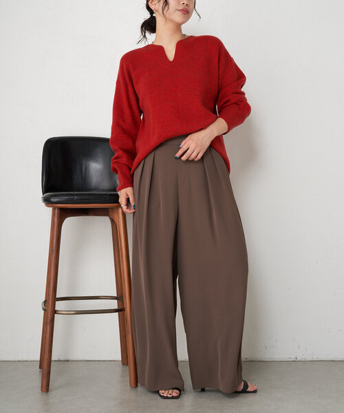 Jena espace merveilleux（ジェナ　エスパスメルヴェイユ）の「カタアゼ編みVネックニット（ニット/セーター・レディース・グレー/チャコールグレー/レッド・FREE）」の18枚目の写真