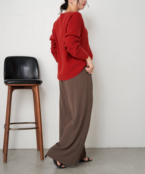 Jena espace merveilleux（ジェナ　エスパスメルヴェイユ）の「カタアゼ編みVネックニット（ニット/セーター・レディース・グレー/チャコールグレー/レッド・FREE）」の20枚目の写真