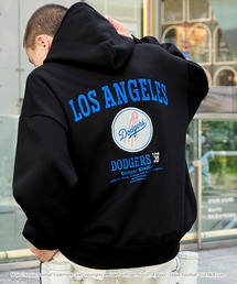 MLB/メジャーリーグベースボール 別注 ロゴ刺繍バックデザイン ビッグシルエット裏起毛プルオーバーパーカーブラック