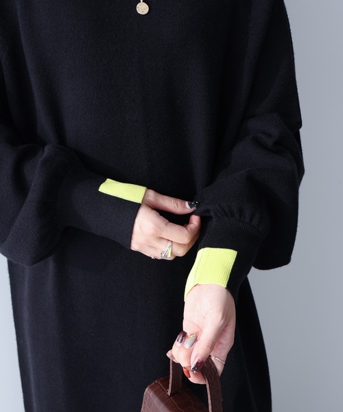 AMERICAN HOLIC（アメリカンホリック）の「バイパチバイカラーモックネックワンピース（ワンピース・レディース・ブラック/アイボリー/杢グレー・M/L）」の12枚目の写真