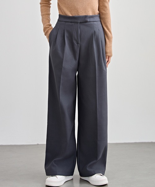 セール】裏起毛 ハイウエスト センタープリーツ ワイド パンツ