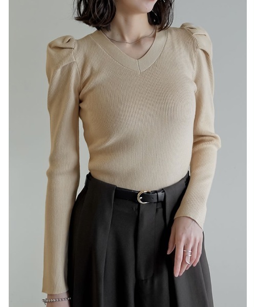 searoomlynn  パフスリーブニットトップス レディース 大人 上品 艶やかパールのパフスリーブニットトップス