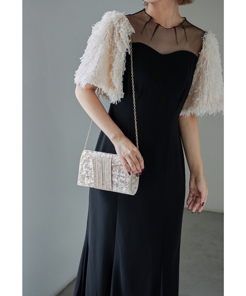 ラインストーンベロアクラッチバッグ ショルダー ミニ 結婚式 二次会  