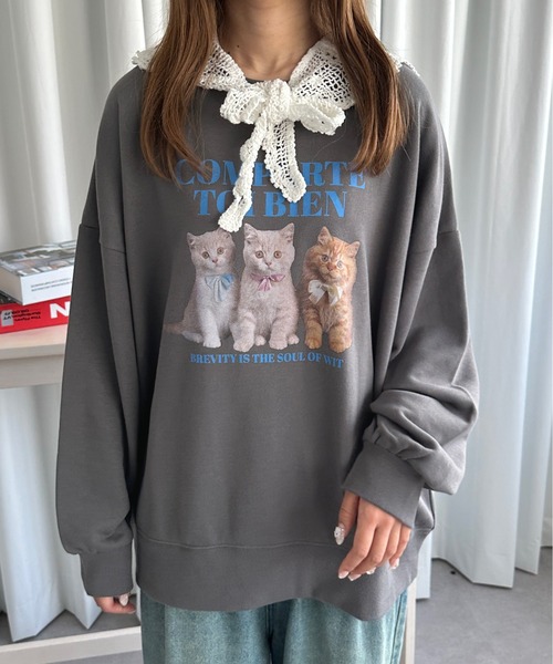 kutir(クティール)の「アソートデザインスウェットプルオーバー(スウェット・レディース・チャコール/オートミール/ダークグレー/ボルドー/ブルー/グレー・FREE)」の3枚目の写真