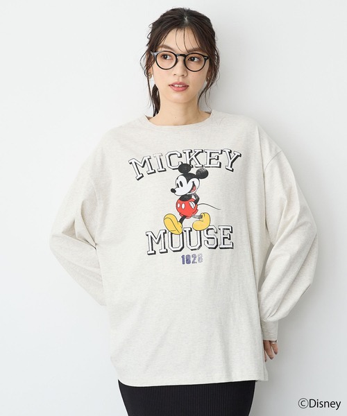 Disney(ディズニー)の「【anyfee】《Disney/ディズニー》ミッキーマウスオールドグラフィックプリントTシャツ(Tシャツ/カットソー・レディース・アイボリー/チャコール・M-L/LL~3L/4L~5L)」の3枚目の写真
