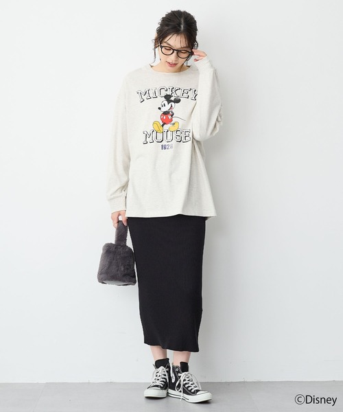 Disney(ディズニー)の「【anyfee】《Disney/ディズニー》ミッキーマウスオールドグラフィックプリントTシャツ(Tシャツ/カットソー・レディース・アイボリー/チャコール・M-L/LL~3L/4L~5L)」の6枚目の写真