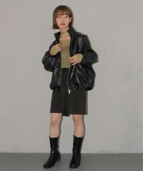 cheriella（シェリエラ）の「【cheriella】サイドドロストレザーライクビッグブルゾン（ブルゾン・レディース・ブラック・FREE）」の8枚目の写真