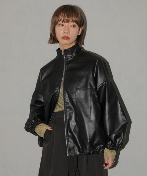cheriella（シェリエラ）の「【cheriella】サイドドロストレザーライクビッグブルゾン（ブルゾン・レディース・ブラック・FREE）」の11枚目の写真