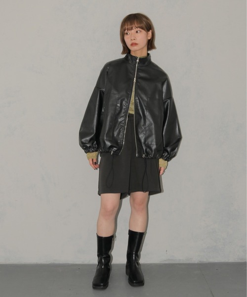 cheriella（シェリエラ）の「【cheriella】サイドドロストレザーライクビッグブルゾン（ブルゾン・レディース・ブラック・FREE）」の12枚目の写真