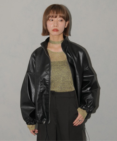 cheriella（シェリエラ）の「【cheriella】サイドドロストレザーライクビッグブルゾン（ブルゾン・レディース・ブラック・FREE）」の3枚目の写真