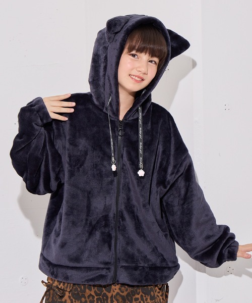 BISKEE（ビスキー）の「ねこ耳ZIPモコモコ ボアパーカー/ジップアップパーカー（140㎝～160㎝）（パーカー・キッズ・オフホワイト/ブラック・150cm/160cm/140cm/130cm）」の6枚目の写真