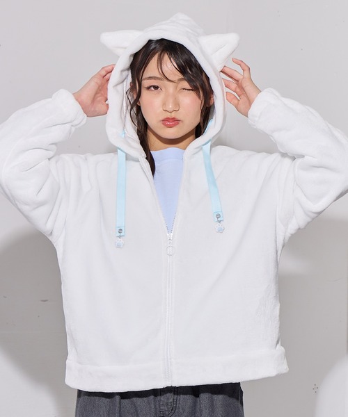 ねこ耳ZIPモコモコ ボアパーカー/ジップアップパーカー（140㎝～160