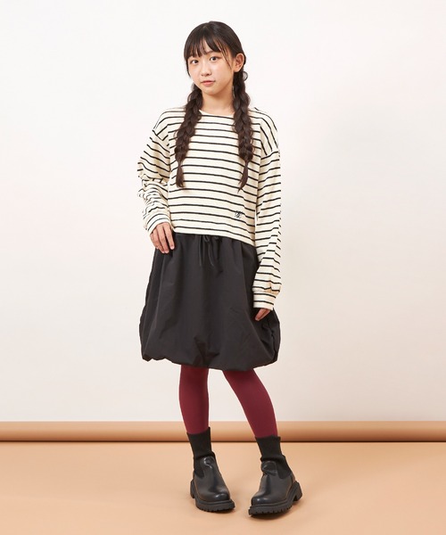 trois lapins kp（トロワラパンケーピー）の「鹿の子ボーダーワンピース(140～160)（ワンピース・キッズ・ブラック/グレー・140cm/150cm/160cm）」の4枚目の写真