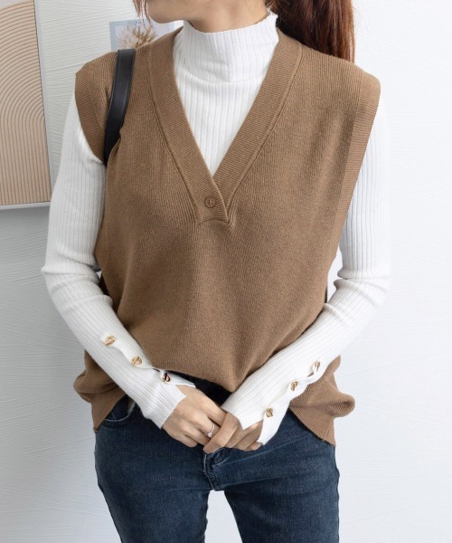 Miniministore(ミニミニストア)の「ニットベスト レディースチョッキ 重ね着(ベスト・レディース・アイボリー/チャコールグレー/ダークベージュ/ネイビー/グレー/グリーン/ワインレッド・FREE)」の18枚目の写真