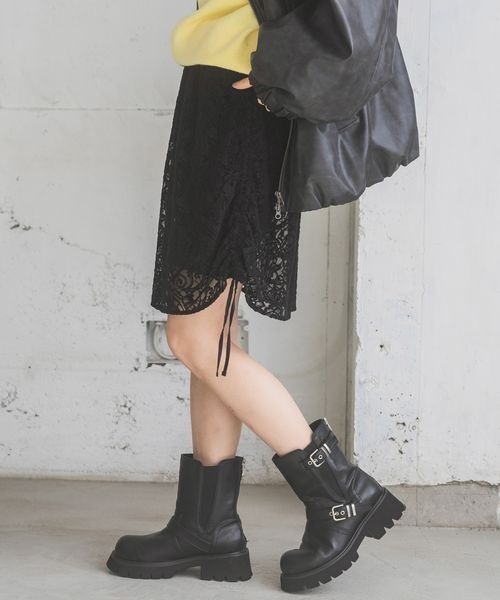 JEANASIS(ジーナシス)の「シャーリングキモウレーススカート/250722(スカート・レディース・ホワイト/ブラック・FREE)」の13枚目の写真