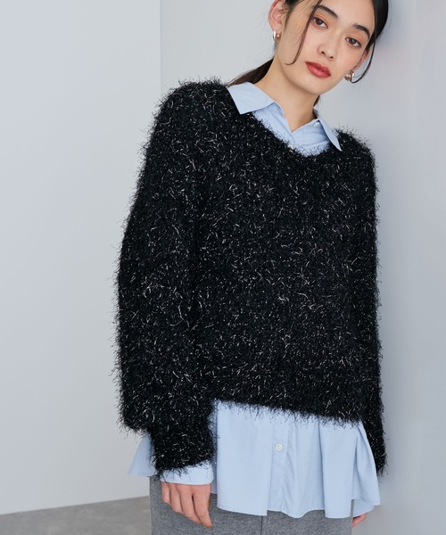 VIS（ビス）の「【洗える】ふわキラニットプルオーバー（ニット/セーター・レディース・ブラック/キナリ/ライトグリーン・FREE）」の16枚目の写真