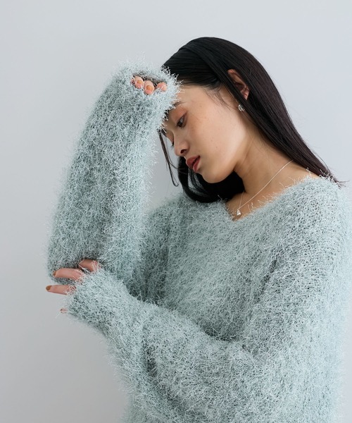 VIS（ビス）の「【洗える】ふわキラニットプルオーバー（ニット/セーター・レディース・ブラック/キナリ/ライトグリーン・FREE）」の22枚目の写真