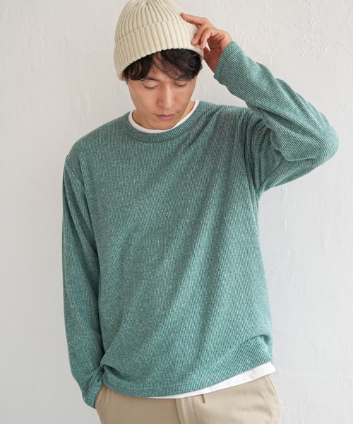 ikka(イッカ)の「【2点セット】メランジ畦プルオーバーインナーセット(スウェット・メンズ・ピンク/グリーン/ブラック/ベージュ/ネイビー・L/M/XL/S)」の8枚目の写真