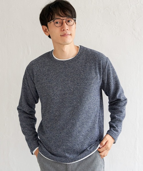 ikka(イッカ)の「【2点セット】メランジ畦プルオーバーインナーセット(スウェット・メンズ・ピンク/グリーン/ブラック/ベージュ/ネイビー・L/M/XL/S)」の6枚目の写真