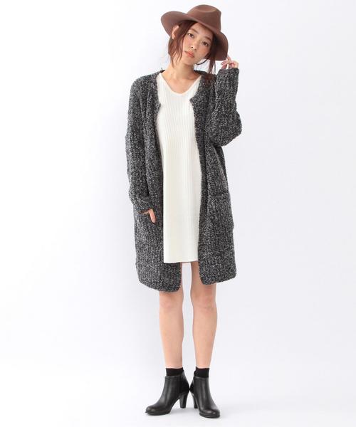 Another Edition（アナザーエディション）の「ミックス2ポケットカーディガン/ AEBC MIX 2POC CGN（カーディガン/ボレロ・レディース・オフホワイト/ブラック・ﾌﾘ-）」の8枚目の写真