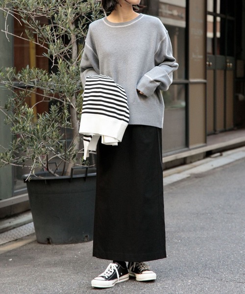 FORK&SPOON（フォークアンドスプーン）の「FORK&SPOON　裏起毛ストレートスカート（スカート・レディース・ブルー系その他/ブラック・1/2）」の8枚目の写真