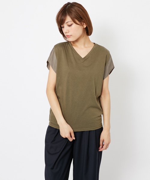 MILKFED.（ミルクフェド）の「V NECK S/S TOP（Tシャツ/カットソー・レディース・ホワイト/オリーブ/ネイビー・ONE SIZE）」の3枚目の写真