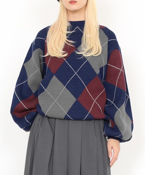 PUNYUS（プニュズ）の「アーガイル柄ニット（ニット/セーター・レディース・ネイビー/ブラウン・1/2/3/4）」の14枚目の写真