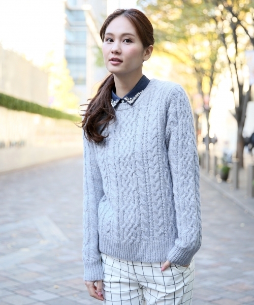 GLOBAL WORK（グローバルワーク）の「5ゲージアルパカコンケーブルプルオーバー/567407（ニット/セーター・レディース・カーキ/ネイビー/ライトグレー/レッド/ホワイト/ライトブルー/ダークブラウン・LARGE/MEDIUM/SMALL）」の6枚目の写真