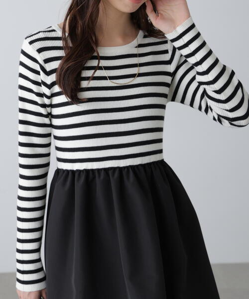 FREE'S MART(フリーズマート)の「布帛ドッキングクルーネックワンピース(Tシャツ/カットソー・レディース・ブラック/グレー/ブラック系その他・MEDIUM/SMALL)」の8枚目の写真