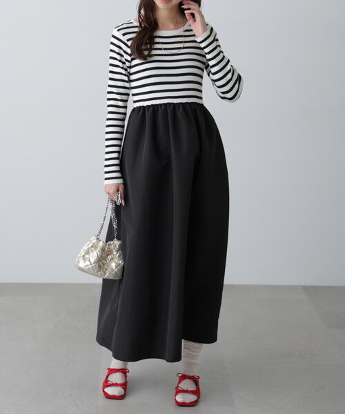 FREE'S MART(フリーズマート)の「布帛ドッキングクルーネックワンピース(Tシャツ/カットソー・レディース・ブラック/グレー/ブラック系その他・MEDIUM/SMALL)」の6枚目の写真