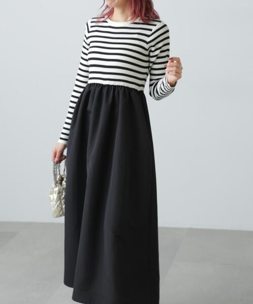 FREE'S MART(フリーズマート)の「布帛ドッキングクルーネックワンピース(Tシャツ/カットソー・レディース・ブラック/グレー/ブラック系その他・MEDIUM/SMALL)」の5枚目の写真