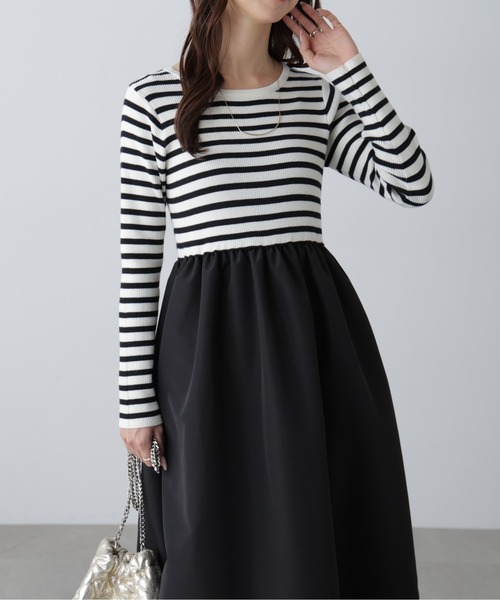 FREE'S MART(フリーズマート)の「布帛ドッキングクルーネックワンピース(Tシャツ/カットソー・レディース・ブラック/グレー/ブラック系その他・MEDIUM/SMALL)」の4枚目の写真