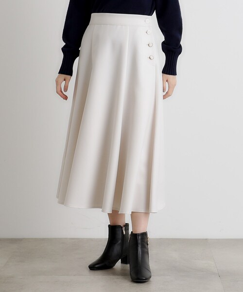 grove（グローブ）の「サイド釦フレアスカート（スカート・レディース・ナチュラル/グレー/ネイビー・02/03/01/04/05）」の4枚目の写真