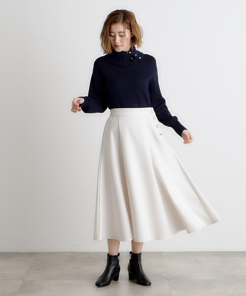 grove（グローブ）の「サイド釦フレアスカート（スカート・レディース・ナチュラル/グレー/ネイビー・02/03/01/04/05）」の5枚目の写真