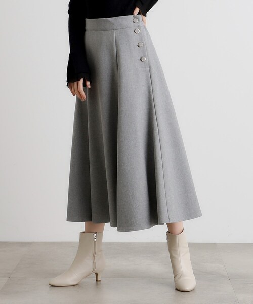 grove（グローブ）の「サイド釦フレアスカート（スカート・レディース・ナチュラル/グレー/ネイビー・02/03/01/04/05）」の13枚目の写真