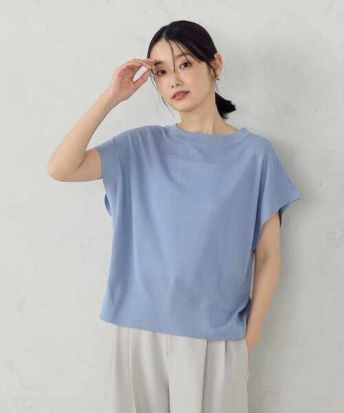 COMME CA ISM(コムサイズム)の「【洗濯機で洗える】ニットTシャツ(ニット/セーター・レディース・グリーン/ネイビー/サックスブルー/グレイッシュベージュ・FREE)」の1枚目の写真