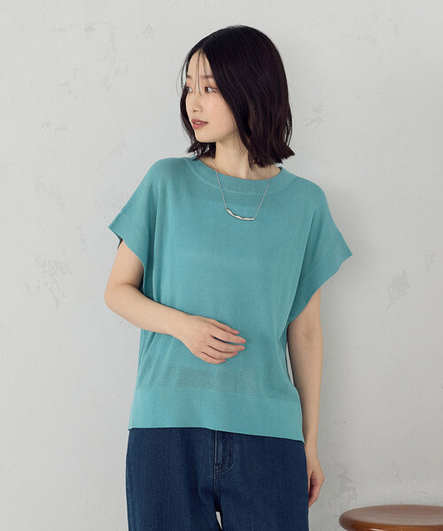 COMME CA ISM(コムサイズム)の「【洗濯機で洗える】ニットTシャツ(ニット/セーター・レディース・グリーン/ネイビー/サックスブルー/グレイッシュベージュ・FREE)」の3枚目の写真