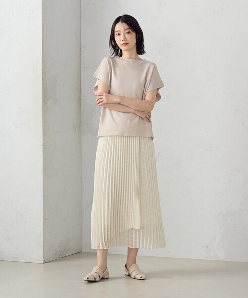 COMME CA ISM(コムサイズム)の「【洗濯機で洗える】ニットTシャツ(ニット/セーター・レディース・グリーン/ネイビー/サックスブルー/グレイッシュベージュ・FREE)」の5枚目の写真