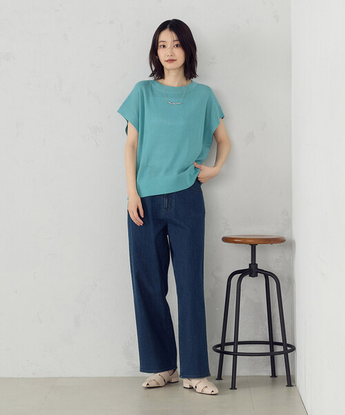 COMME CA ISM(コムサイズム)の「【洗濯機で洗える】ニットTシャツ(ニット/セーター・レディース・グリーン/ネイビー/サックスブルー/グレイッシュベージュ・FREE)」の10枚目の写真