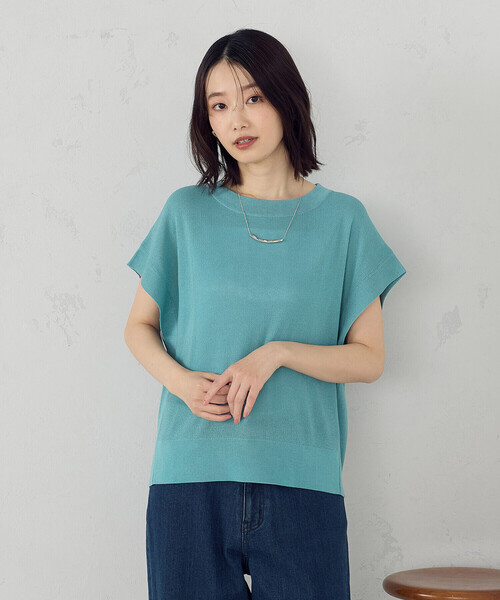 COMME CA ISM(コムサイズム)の「【洗濯機で洗える】ニットTシャツ(ニット/セーター・レディース・グリーン/ネイビー/サックスブルー/グレイッシュベージュ・FREE)」の11枚目の写真