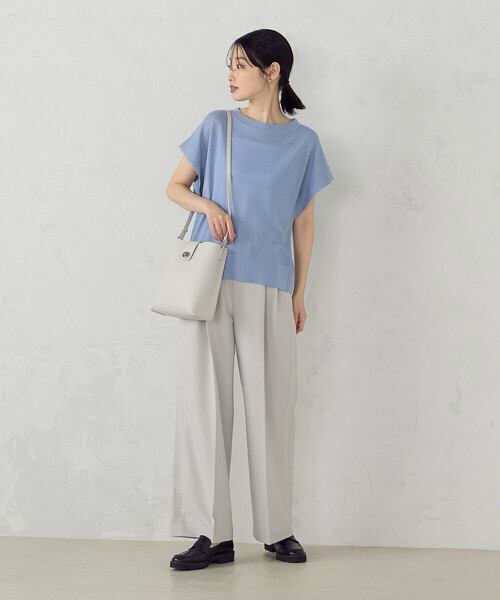 COMME CA ISM(コムサイズム)の「【洗濯機で洗える】ニットTシャツ(ニット/セーター・レディース・グリーン/ネイビー/サックスブルー/グレイッシュベージュ・FREE)」の12枚目の写真