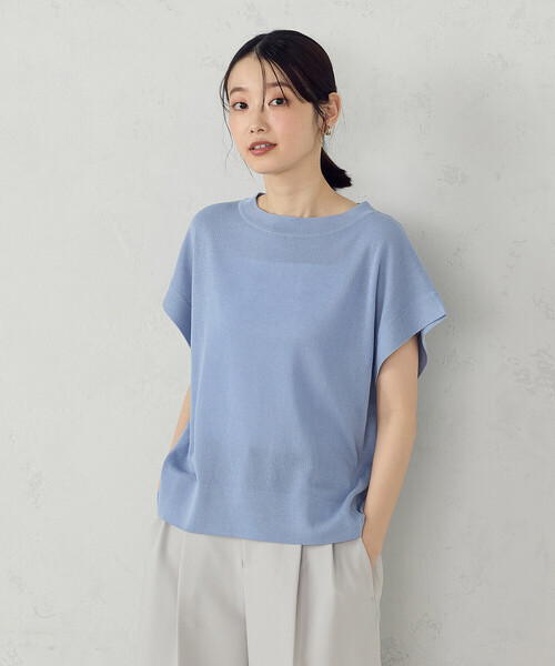 COMME CA ISM(コムサイズム)の「【洗濯機で洗える】ニットTシャツ(ニット/セーター・レディース・グリーン/ネイビー/サックスブルー/グレイッシュベージュ・FREE)」の13枚目の写真