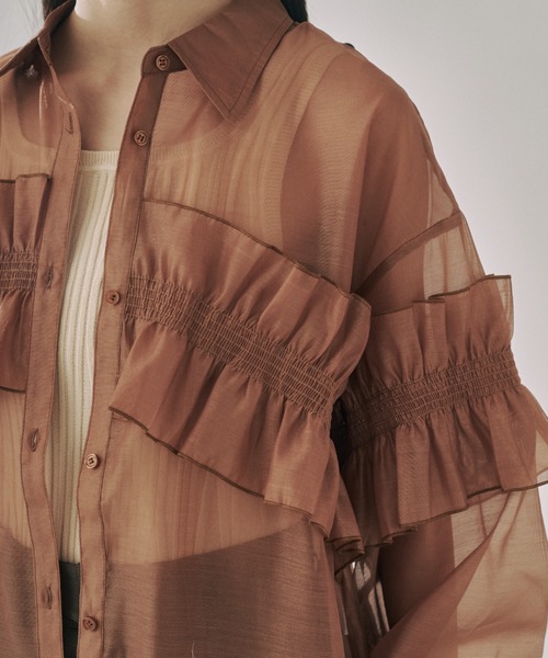 moi tytto(モイテュット)の「シアーフリルシャツ(シャツ/ブラウス・レディース・ナチュラル/ブラウン・FREE)」の1枚目の写真
