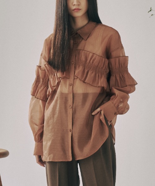 moi tytto(モイテュット)の「シアーフリルシャツ(シャツ/ブラウス・レディース・ナチュラル/ブラウン・FREE)」の11枚目の写真