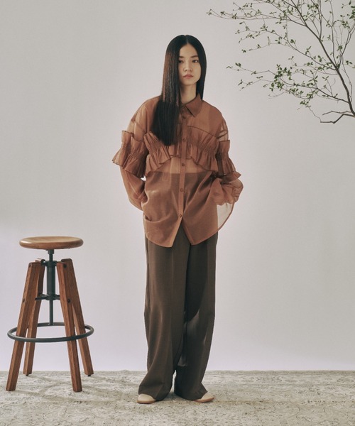 moi tytto(モイテュット)の「シアーフリルシャツ(シャツ/ブラウス・レディース・ナチュラル/ブラウン・FREE)」の14枚目の写真