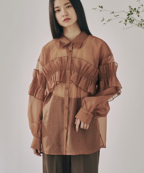 moi tytto(モイテュット)の「シアーフリルシャツ(シャツ/ブラウス・レディース・ナチュラル/ブラウン・FREE)」の13枚目の写真