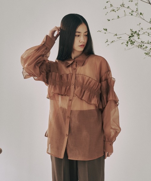 moi tytto(モイテュット)の「シアーフリルシャツ(シャツ/ブラウス・レディース・ナチュラル/ブラウン・FREE)」の15枚目の写真